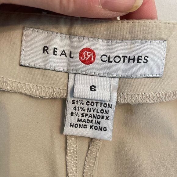 Real Clothes from Saks Fifth Avenue Stylish Cream Slim Pants side zip - Picture 9 of 10